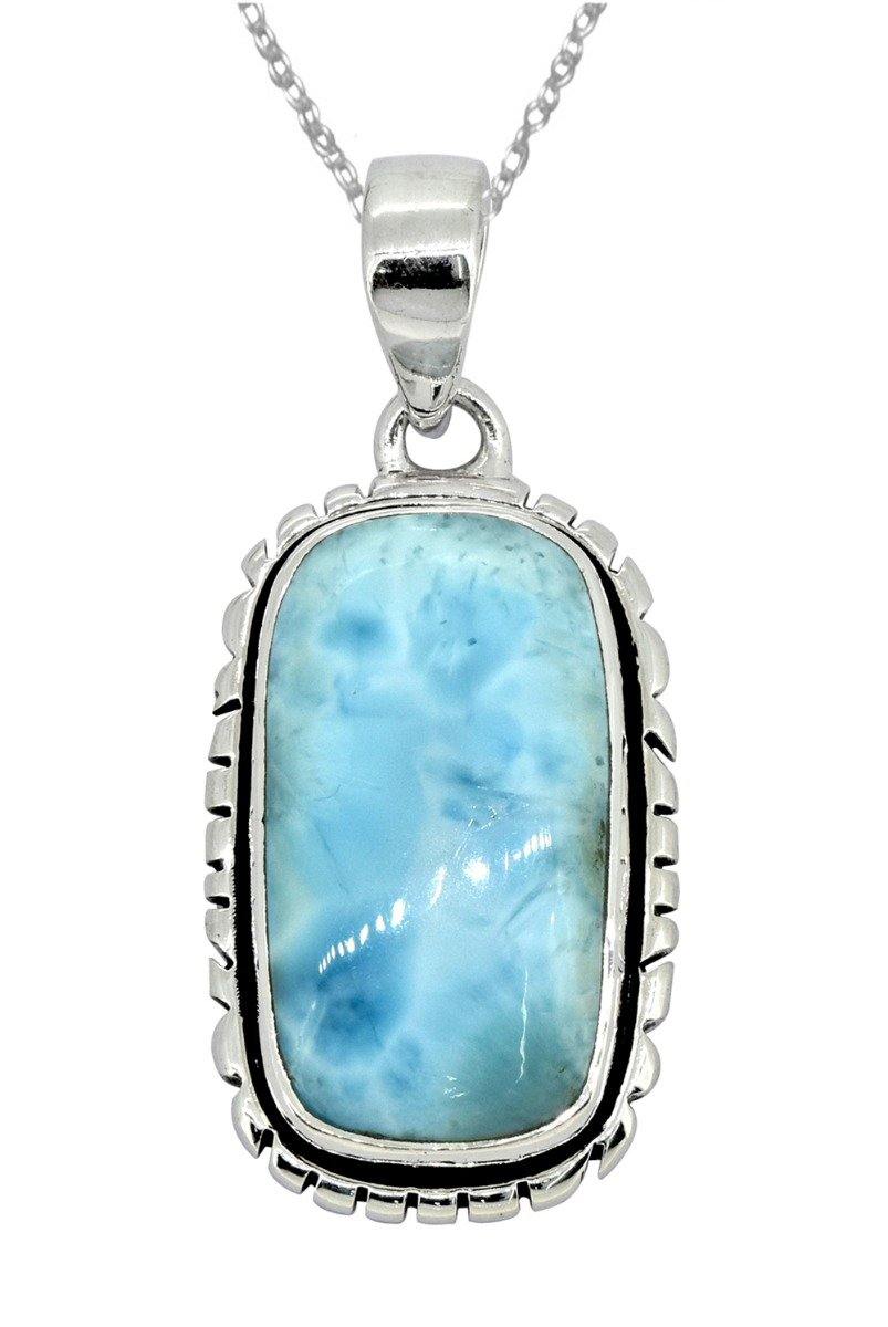 Larimar Solid 925 Sterling Silver Gemstone Pendant Necklace - YoTreasure
