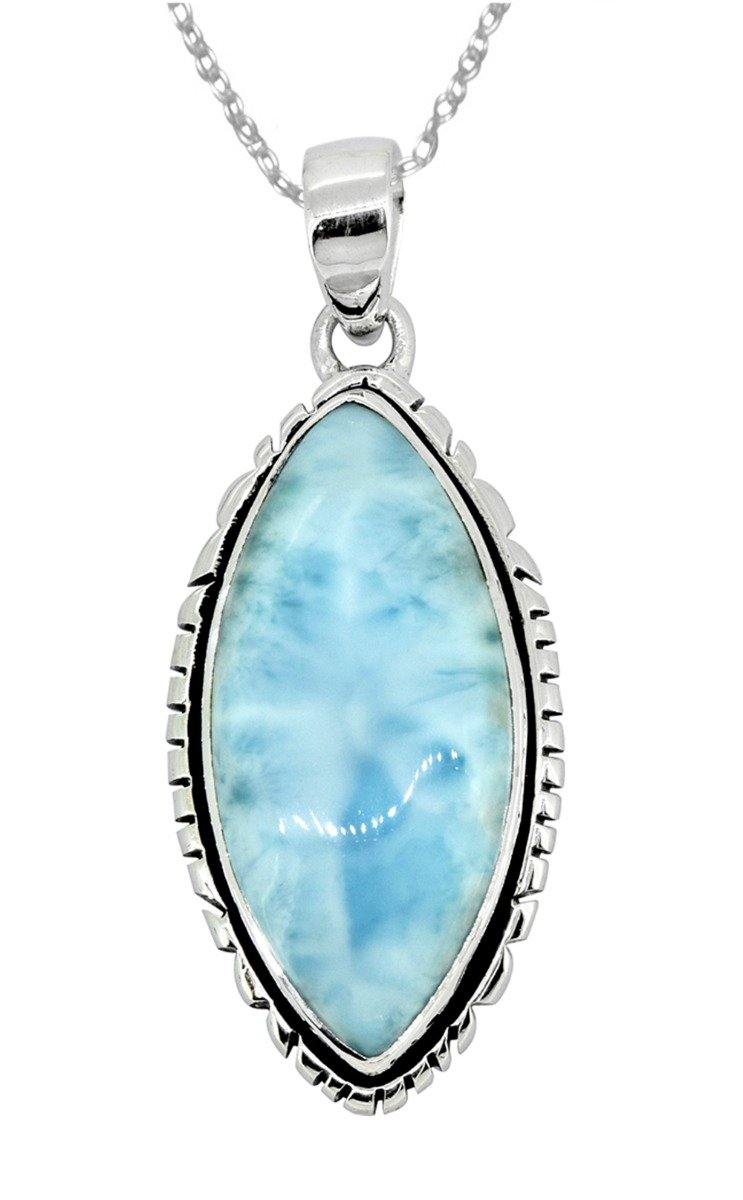 Larimar Solid 925 Sterling Silver Gemstone Pendant Necklace - YoTreasure