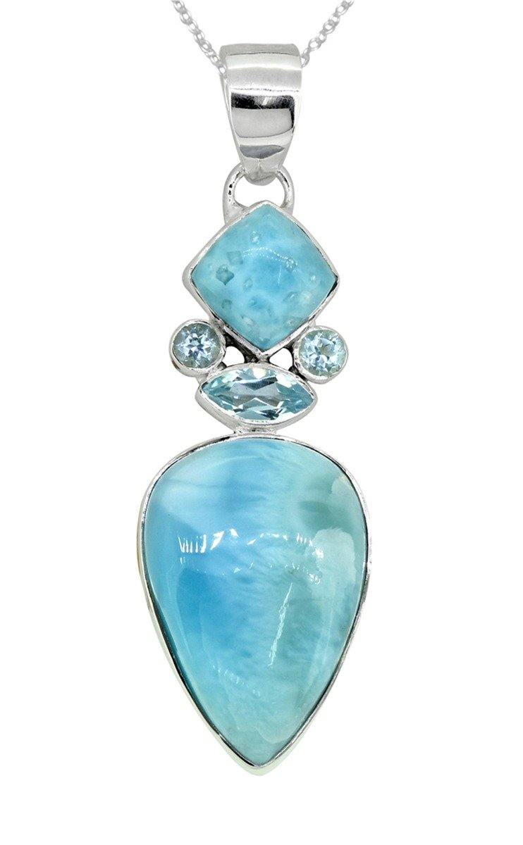 Larimar Blue Topaz Solid 925 Sterling Silver Pendant Necklace - YoTreasure