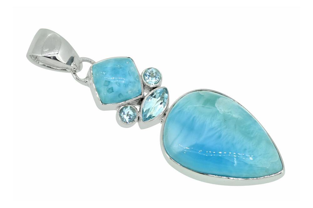 Larimar Blue Topaz Solid 925 Sterling Silver Pendant Necklace - YoTreasure