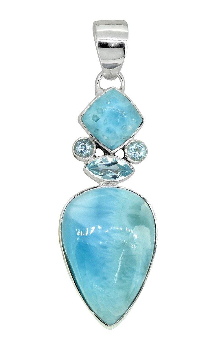 Larimar Blue Topaz Solid 925 Sterling Silver Pendant Necklace - YoTreasure