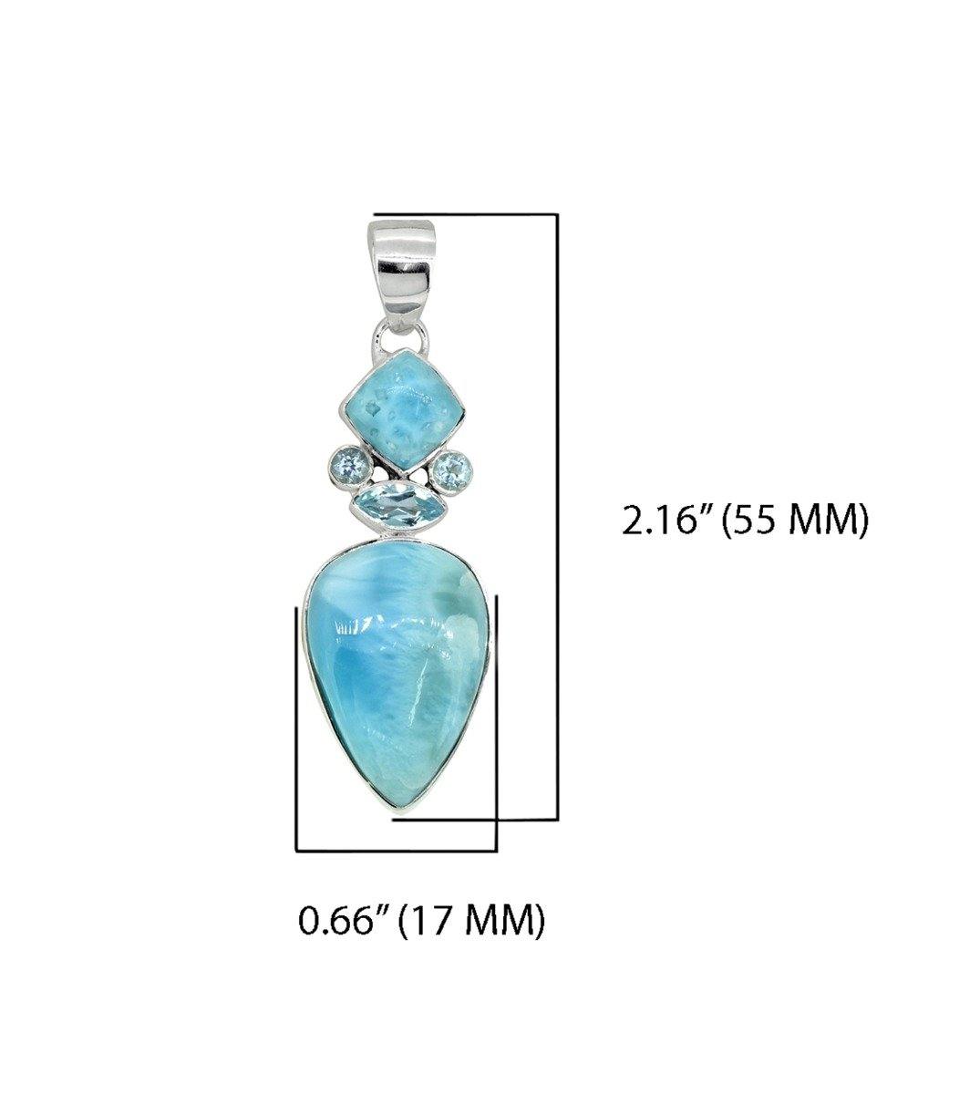 Larimar Blue Topaz Solid 925 Sterling Silver Pendant Necklace - YoTreasure