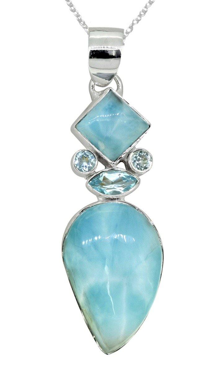 Larimar Blue Topaz Solid 925 Sterling Silver Pendant Necklace - YoTreasure