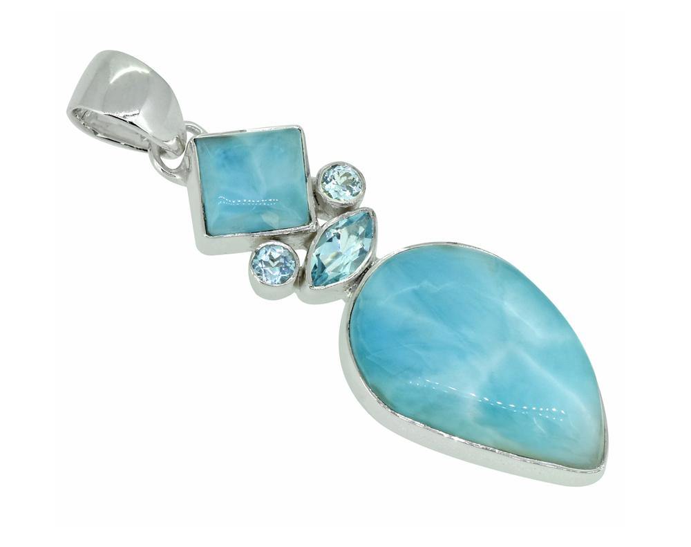 Larimar Blue Topaz Solid 925 Sterling Silver Pendant Necklace - YoTreasure