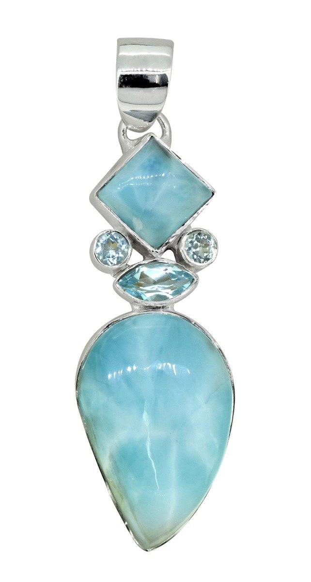 Larimar Blue Topaz Solid 925 Sterling Silver Pendant Necklace - YoTreasure