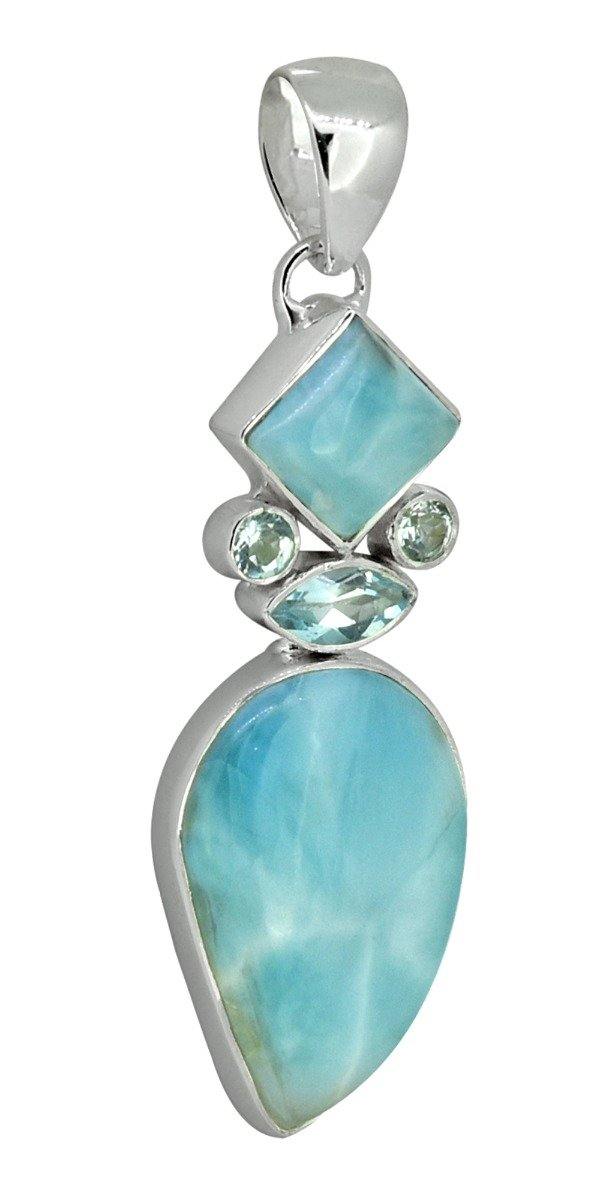 Larimar Blue Topaz Solid 925 Sterling Silver Pendant Necklace - YoTreasure