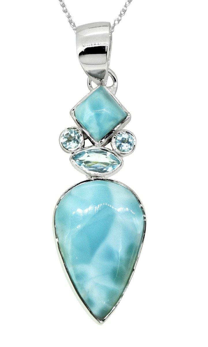 Larimar Blue Topaz Solid 925 Sterling Silver Pendant Necklace - YoTreasure