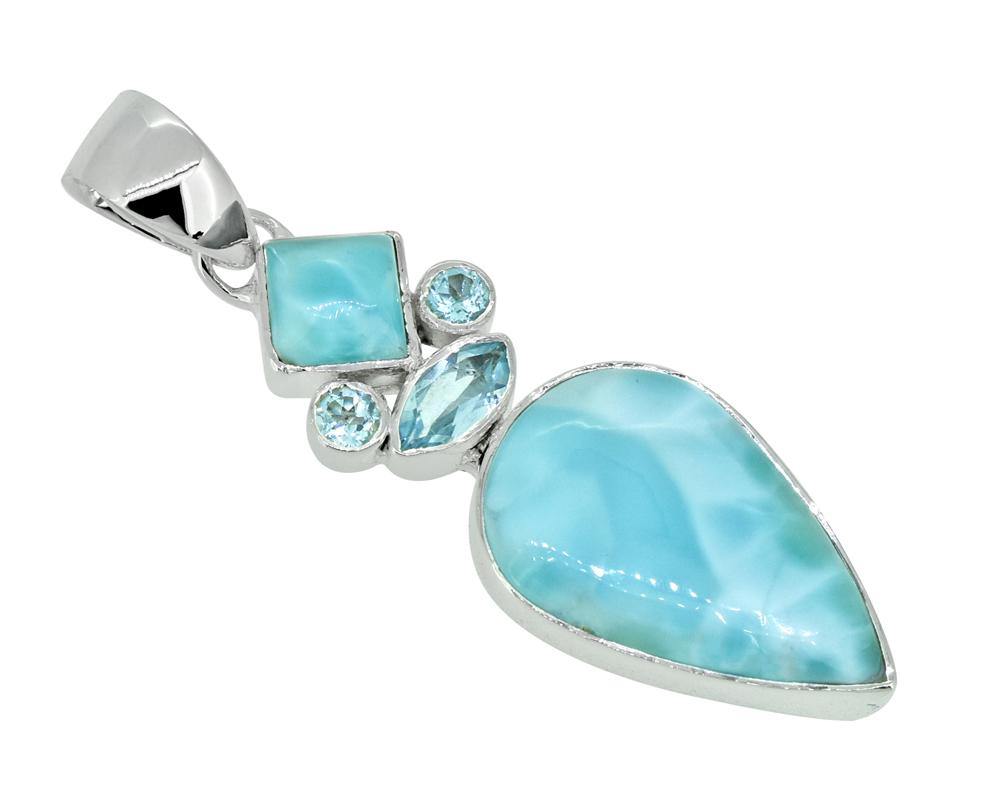 Larimar Blue Topaz Solid 925 Sterling Silver Pendant Necklace - YoTreasure