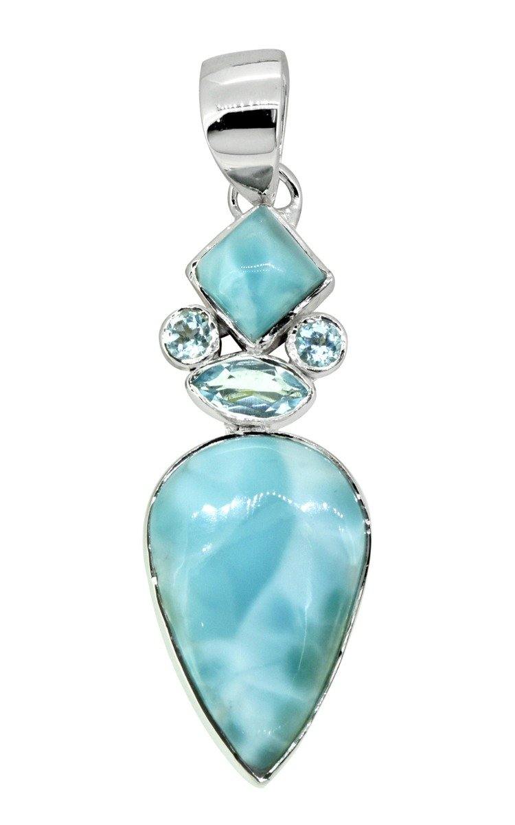 Larimar Blue Topaz Solid 925 Sterling Silver Pendant Necklace - YoTreasure
