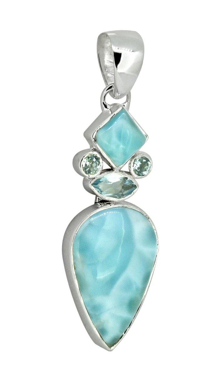 Larimar Blue Topaz Solid 925 Sterling Silver Pendant Necklace - YoTreasure