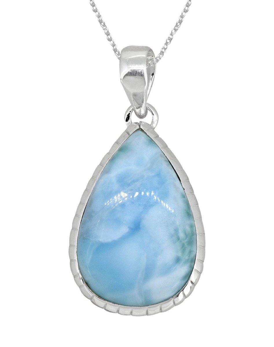 Natural Larimar Solid 925 Sterling Silver Pendant 1 3/4" - YoTreasure