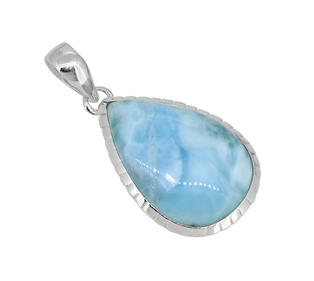 Natural Larimar Solid 925 Sterling Silver Pendant 1 3/4" - YoTreasure