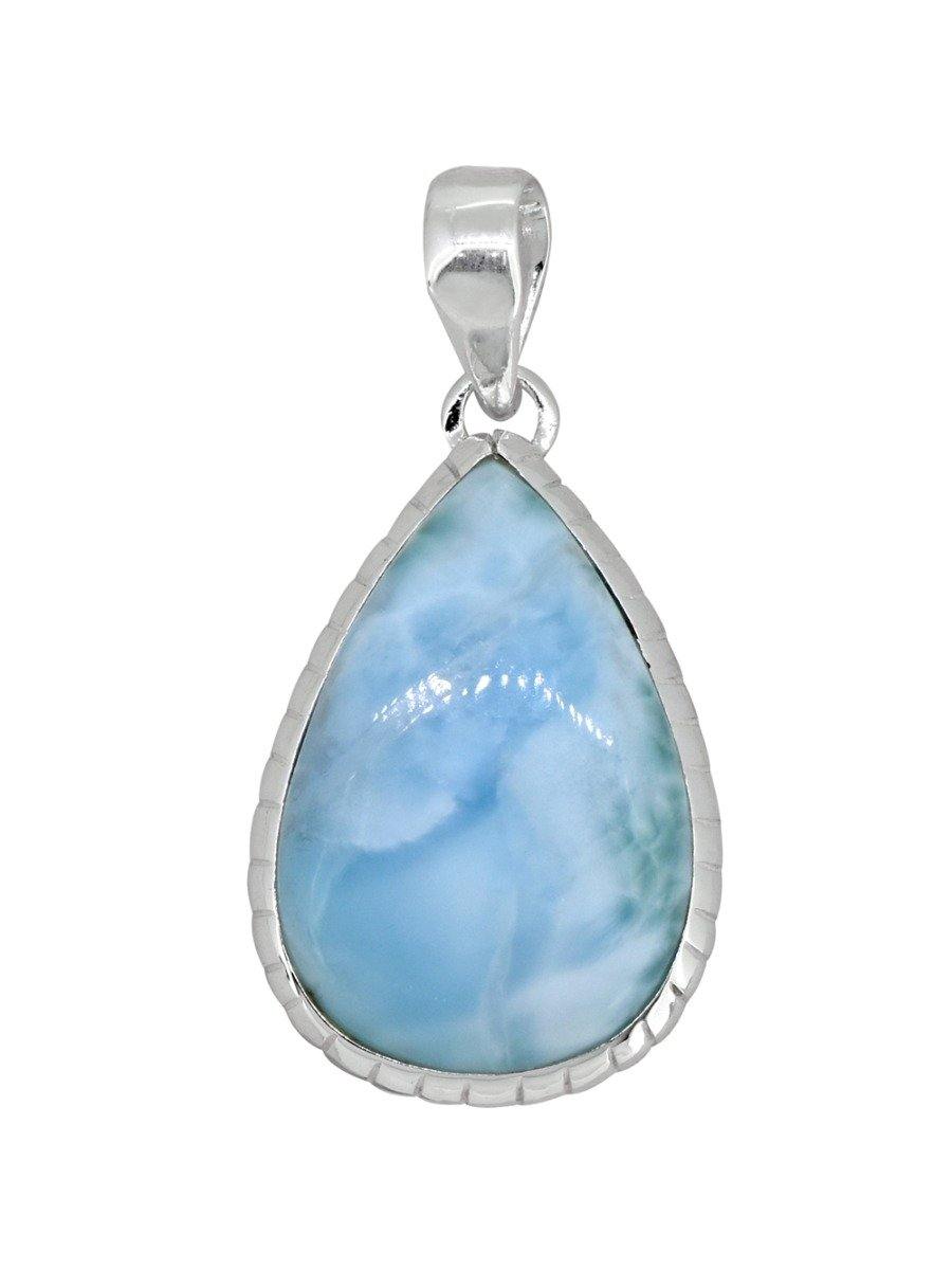Natural Larimar Solid 925 Sterling Silver Pendant 1 3/4" - YoTreasure