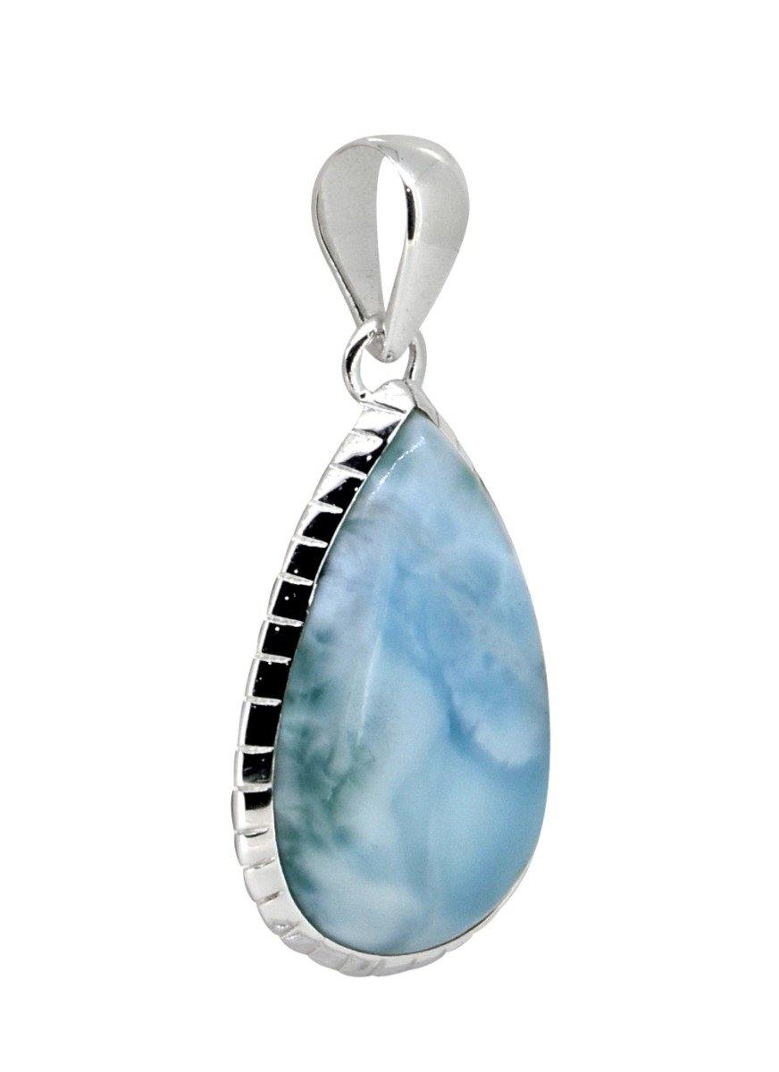 Natural Larimar Solid 925 Sterling Silver Pendant 1 3/4" - YoTreasure