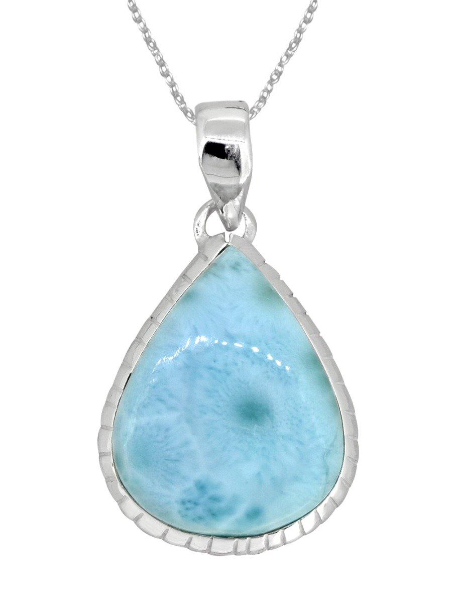 Natural Larimar Solid 925 Sterling Silver Pendant 1 3/4" - YoTreasure