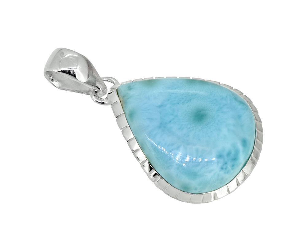 Natural Larimar Solid 925 Sterling Silver Pendant 1 3/4" - YoTreasure