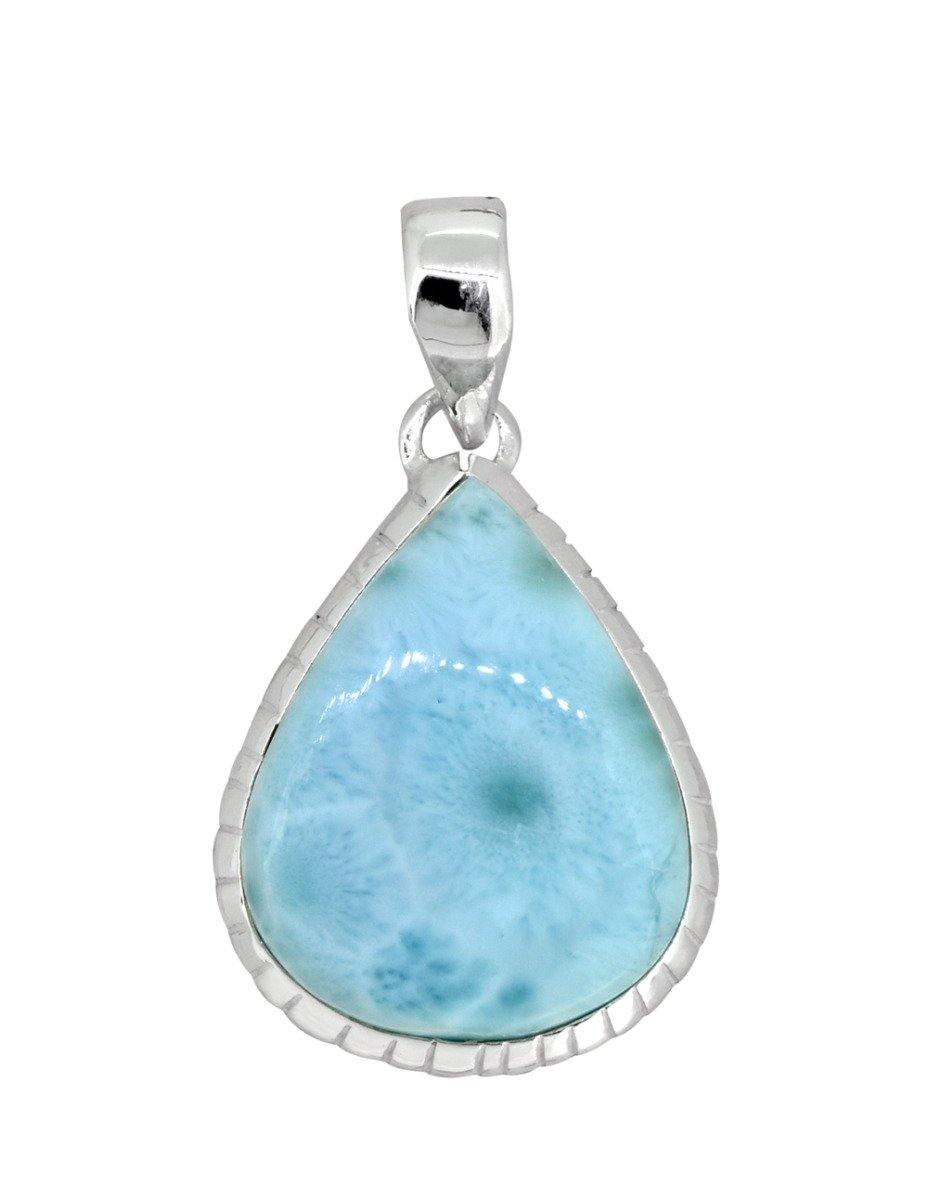 Natural Larimar Solid 925 Sterling Silver Pendant 1 3/4" - YoTreasure