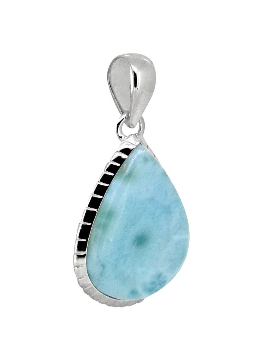 Natural Larimar Solid 925 Sterling Silver Pendant 1 3/4" - YoTreasure