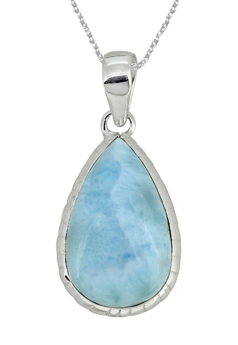 Natural Larimar Solid 925 Sterling Silver Pendant 1 3/4" - YoTreasure