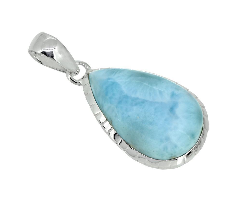 Natural Larimar Solid 925 Sterling Silver Pendant 1 3/4" - YoTreasure