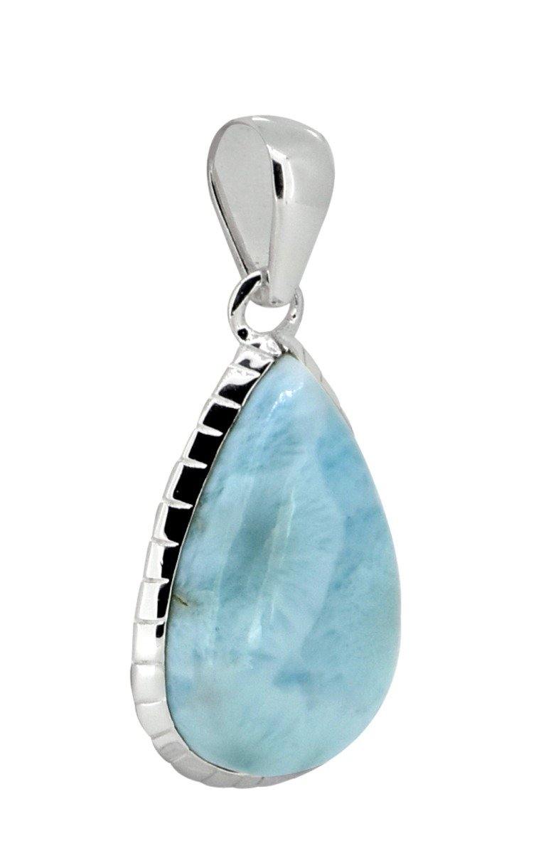 Natural Larimar Solid 925 Sterling Silver Pendant 1 3/4" - YoTreasure