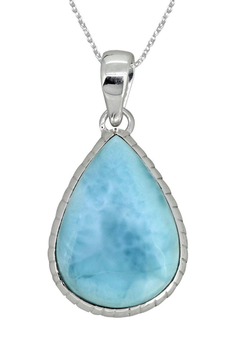 Natural Larimar Solid 925 Sterling Silver Pendant 1 3/4" - YoTreasure