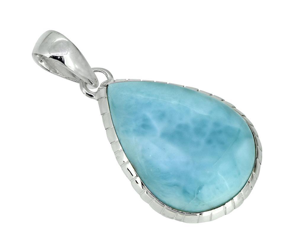 Natural Larimar Solid 925 Sterling Silver Pendant 1 3/4" - YoTreasure