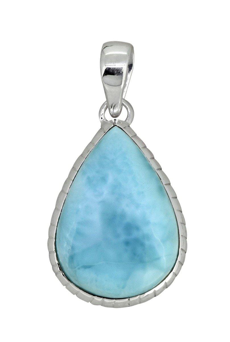 Natural Larimar Solid 925 Sterling Silver Pendant 1 3/4" - YoTreasure