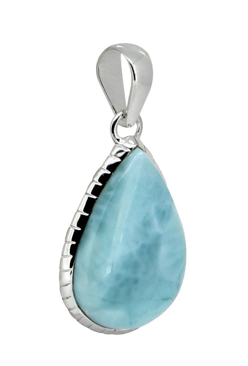 Natural Larimar Solid 925 Sterling Silver Pendant 1 3/4" - YoTreasure