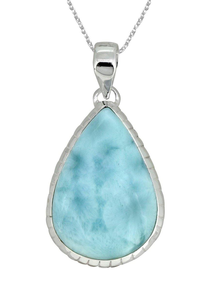 Natural Larimar Solid 925 Sterling Silver Pendant 1 3/4" - YoTreasure