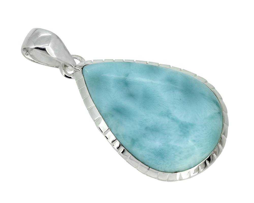 Natural Larimar Solid 925 Sterling Silver Pendant 1 3/4" - YoTreasure