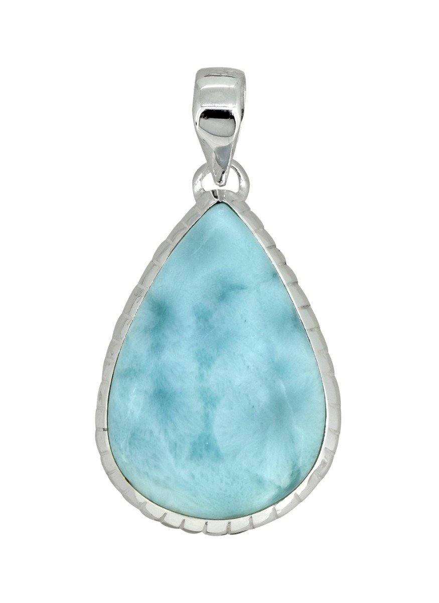 Natural Larimar Solid 925 Sterling Silver Pendant 1 3/4" - YoTreasure
