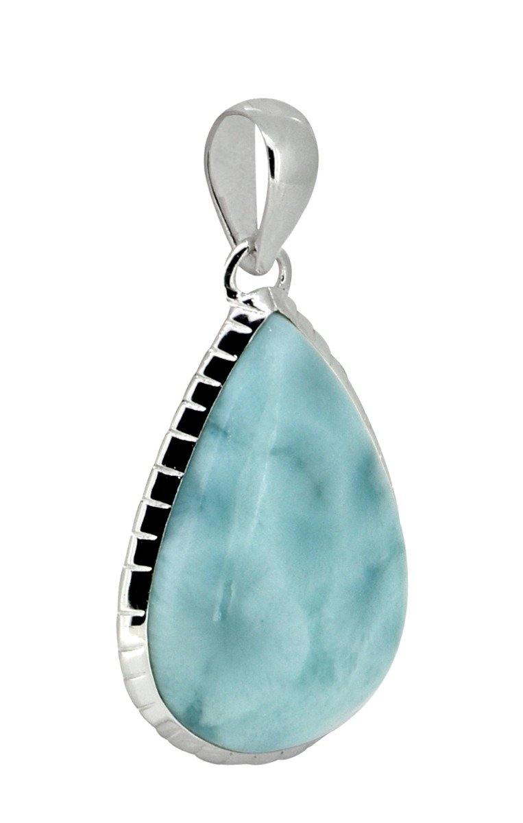 Natural Larimar Solid 925 Sterling Silver Pendant 1 3/4" - YoTreasure
