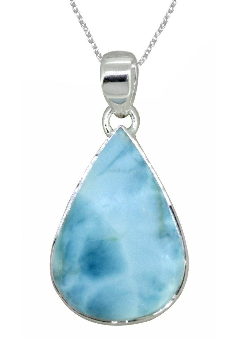 Natural Larimar Solid 925 Sterling Silver Pendant 1 3/4" - YoTreasure