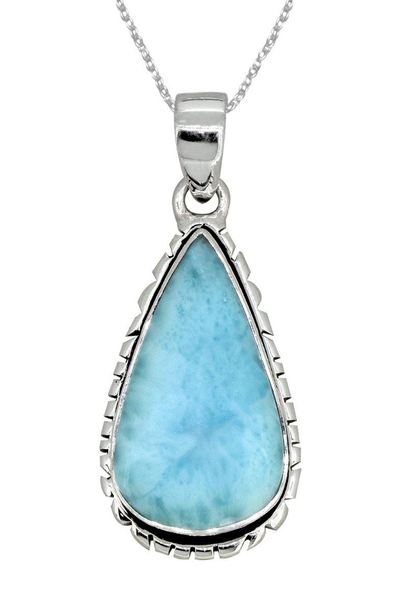 Natural Larimar Solid 925 Sterling Silver Pendant 1 3/4" - YoTreasure