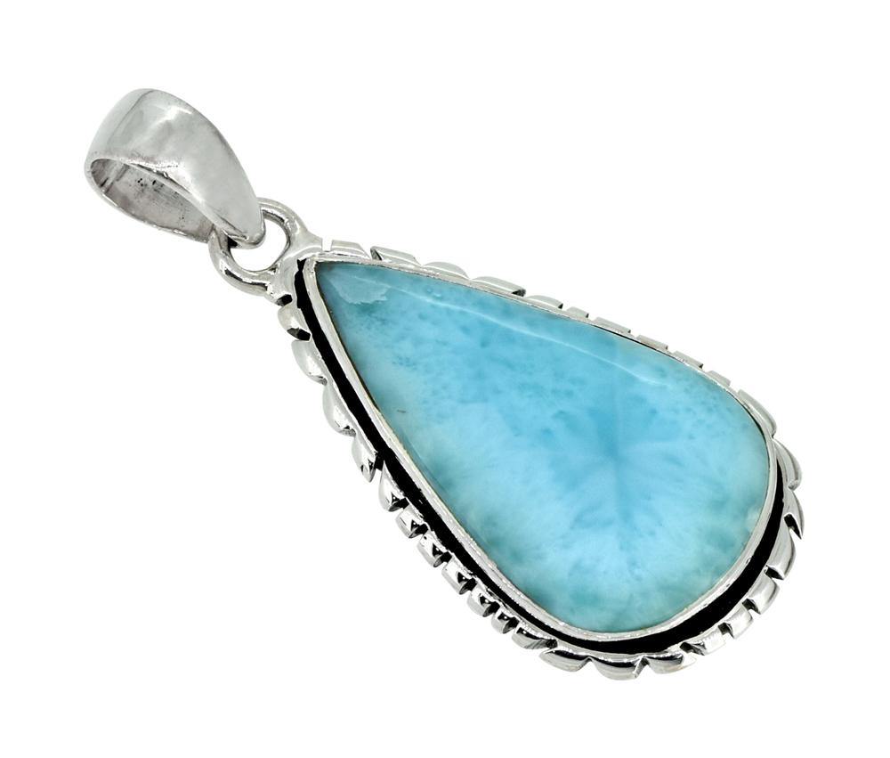 Natural Larimar Solid 925 Sterling Silver Pendant 1 3/4" - YoTreasure