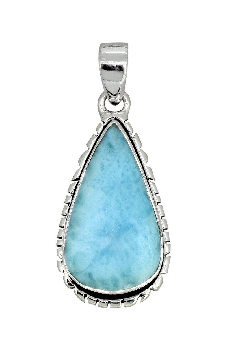 Natural Larimar Solid 925 Sterling Silver Pendant 1 3/4" - YoTreasure