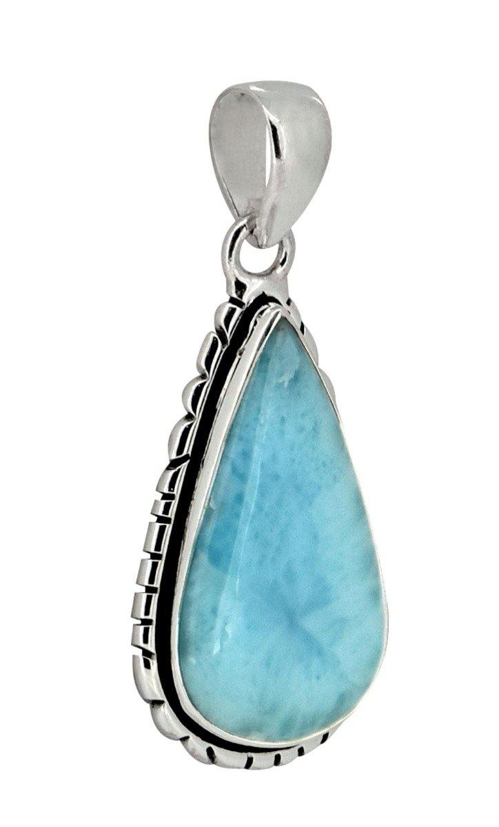 Natural Larimar Solid 925 Sterling Silver Pendant 1 3/4" - YoTreasure