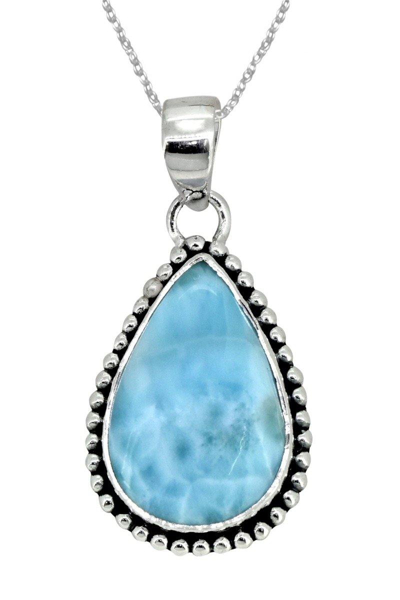 Natural Larimar Solid 925 Sterling Silver Pendant 1 3/4" - YoTreasure