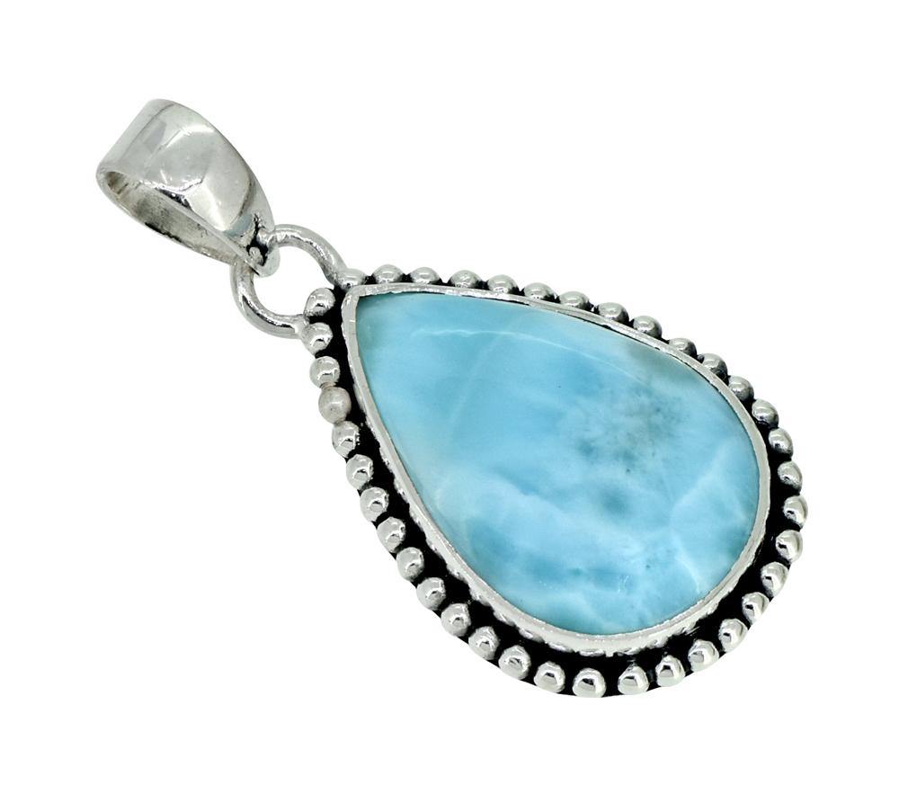 Natural Larimar Solid 925 Sterling Silver Pendant 1 3/4" - YoTreasure