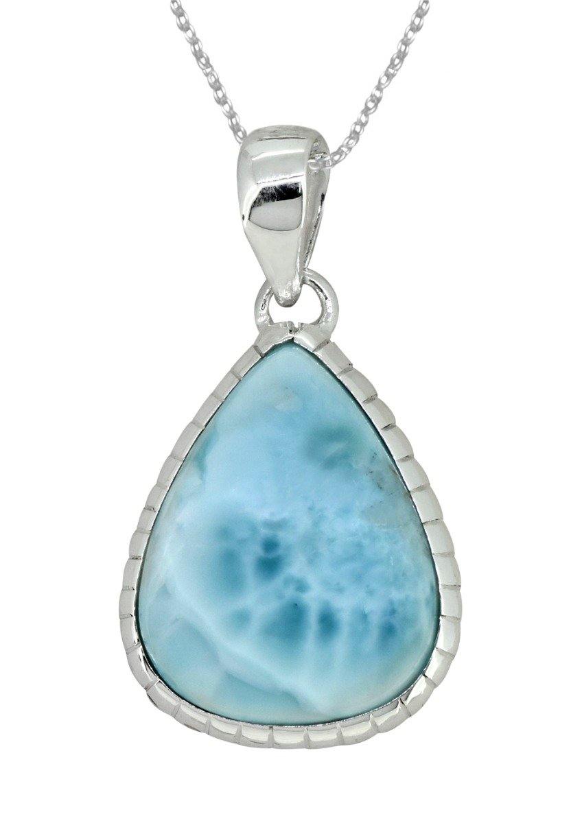 Larimar Solid 925 Sterling Silver Pendant 1 3/4" - YoTreasure