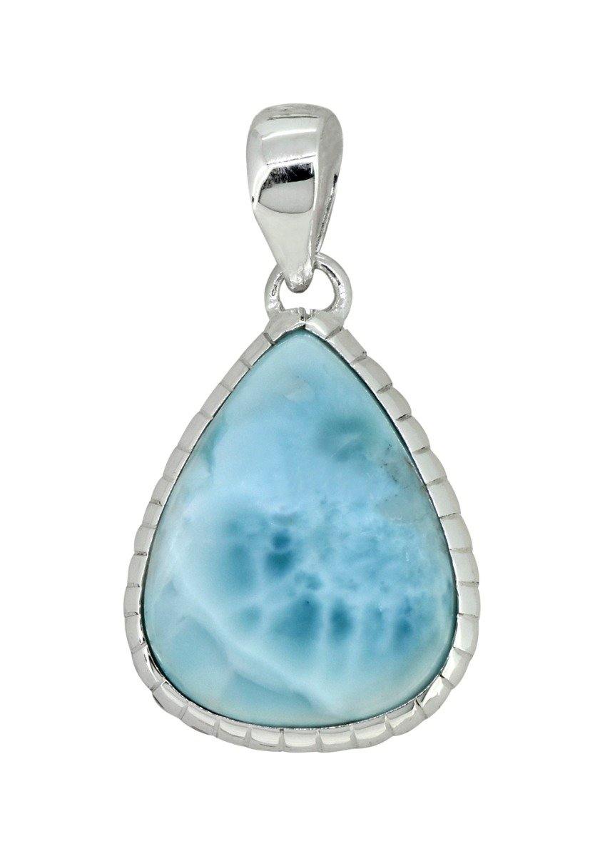 Larimar Solid 925 Sterling Silver Pendant 1 3/4" - YoTreasure