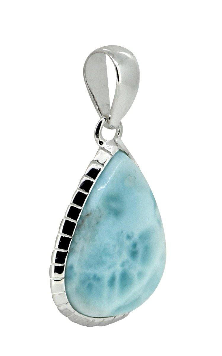 Larimar Solid 925 Sterling Silver Pendant 1 3/4" - YoTreasure