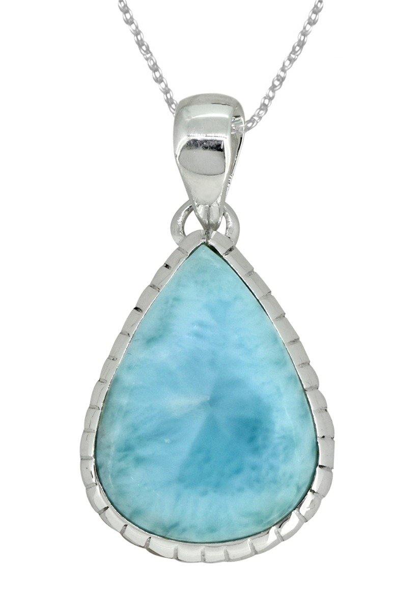 Larimar Solid 925 Sterling Silver Pendant 1 1/2" - YoTreasure