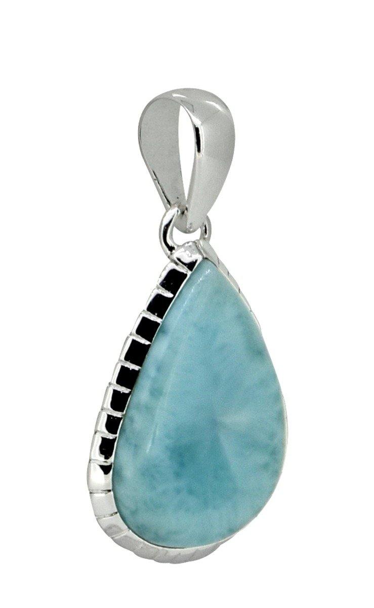 Larimar Solid 925 Sterling Silver Pendant 1 1/2" - YoTreasure