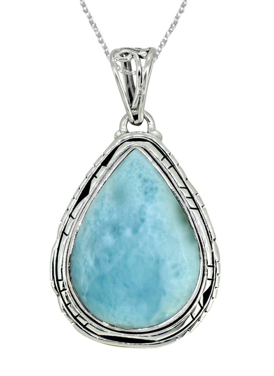 Natural Larimar Solid 925 Sterling Silver Pendant 1 3/4" - YoTreasure