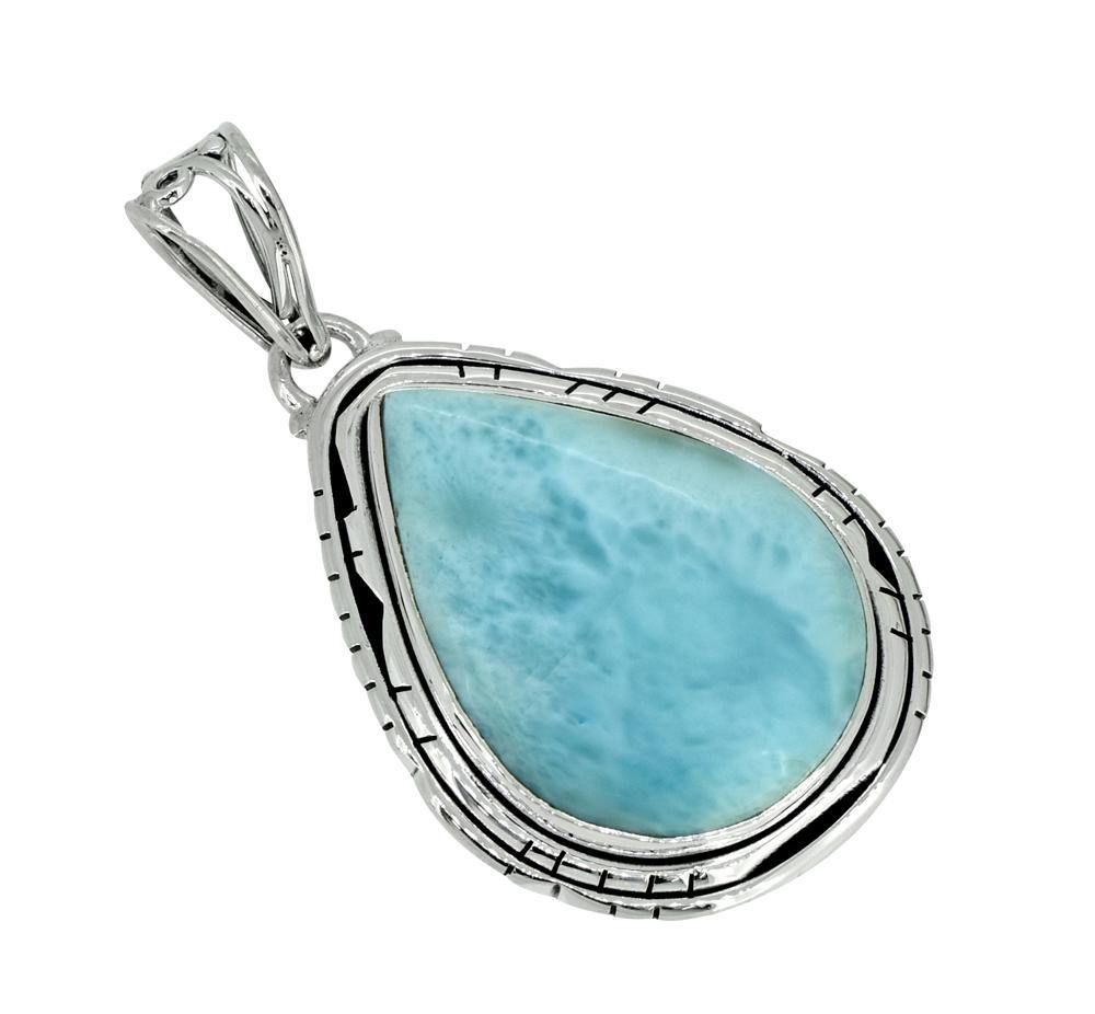 Natural Larimar Solid 925 Sterling Silver Pendant 1 3/4" - YoTreasure