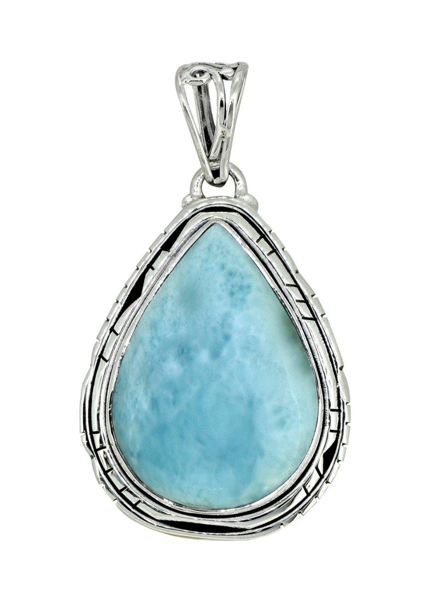 Natural Larimar Solid 925 Sterling Silver Pendant 1 3/4" - YoTreasure