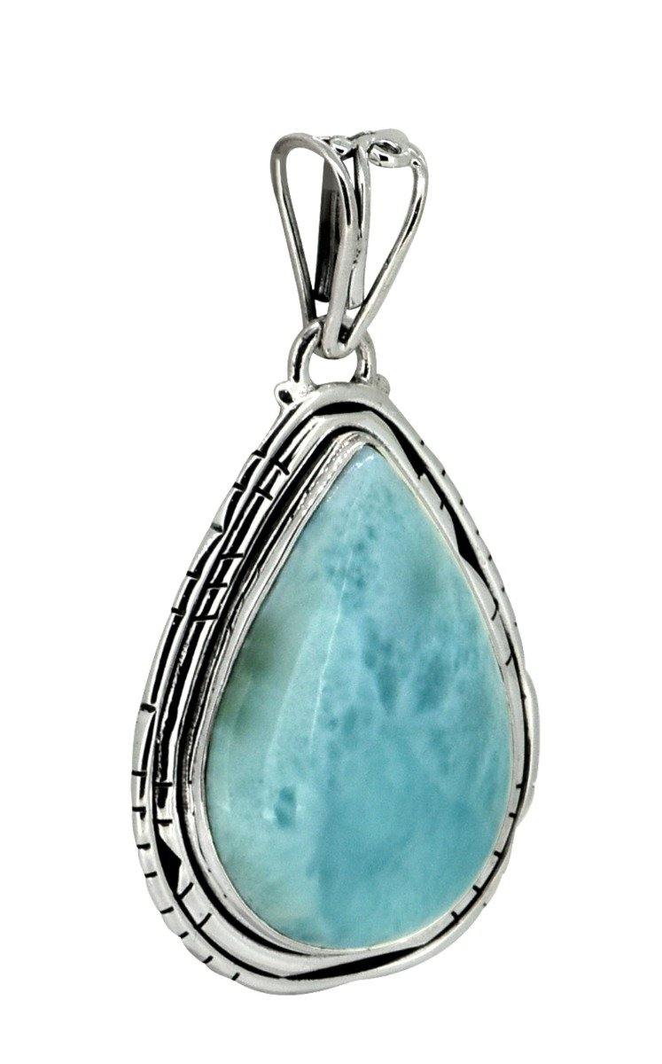 Natural Larimar Solid 925 Sterling Silver Pendant 1 3/4" - YoTreasure