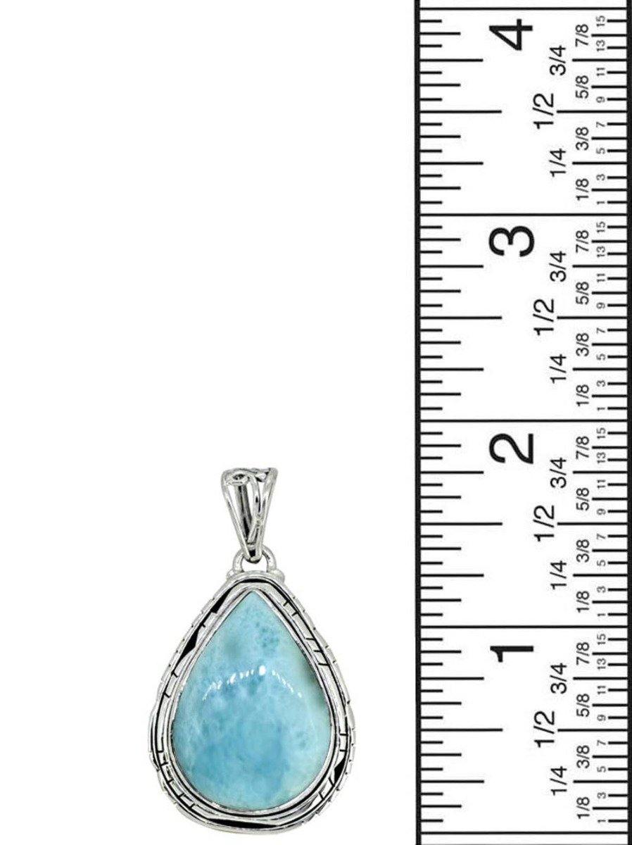 Natural Larimar Solid 925 Sterling Silver Pendant 1 3/4" - YoTreasure
